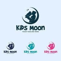 Colorful boy with owl in the moon logo vector