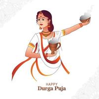 Beautiful indian bengali woman is dancing and holding dhunuchi in both hands background vector