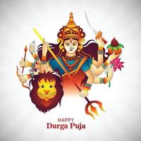 Illustration of goddess durga face in happy durga puja subh navratri background vector