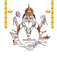 Hindu god vishwakarma an architect and divine engineer of universe celebration background vector