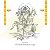 dibujar a mano dios hindú vishwakarma sketch y vishwakarma puja fondo de vacaciones vector