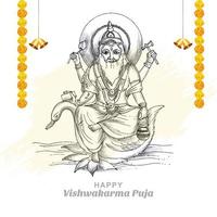 Hand draw hindu god vishwakarma sketch and vishwakarma puja holiday background vector