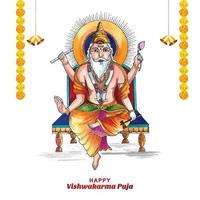 Hindu god vishwakarma an architect and divine engineer of universe celebration background vector