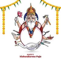 Hindu god vishwakarma an architect and divine engineer of universe celebration background vector