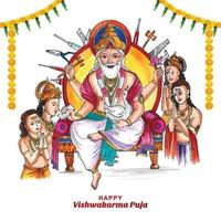 Beautiful hindu god vishwakarma puja celebration card background vector