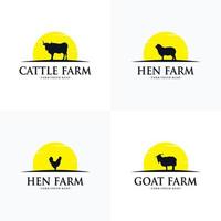 Farm logo design concept cow, lamb, goat and chicken farm with white background vector