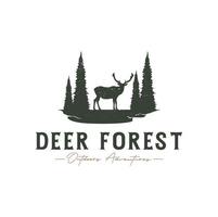 Deer on forest silhouette logo design vector