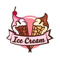 plantilla de logotipo de helado minimalista en el cono de gofre. icono de vector de helado. ilustración de estilo dibujado a mano para el diseño de pegatinas y camisetas.