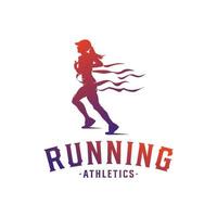 logotipo de silueta de mujer corriendo con cinta de acabado vector