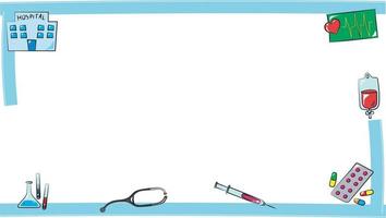 blue frame of hospital with syringe medicines stethoscope vector