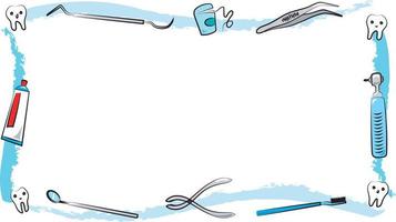 blue frame of odontology with toothpaste brush vector