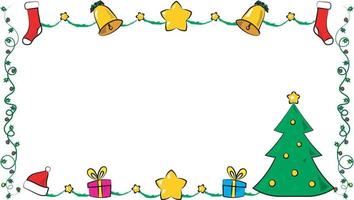 marco de árboles de navidad estrellas campanas y regalos vector