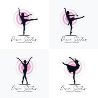 Set of Fitness Gymnastic Logo Silhouette Vector