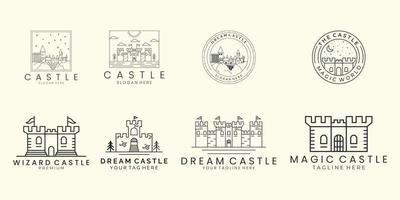 Set logo castle with linear style logo icon template design. architecture vector illustration