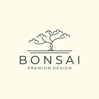 bonsai con ilustración de plantilla de icono de diseño de vector de logotipo de estilo lineal minimalista