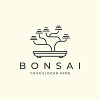 bonsai con ilustración de plantilla de icono de diseño de vector de logotipo de estilo lineal