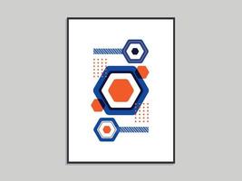 impresión en lienzo, con un tema de geometría abstracta y una mezcla de colores azul y naranja. adecuado para decorar paredes y otras necesidades de plantilla de diseño. vector