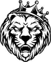 enojado, león, rey, corona, silueta vector