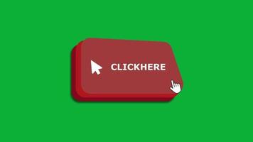 haga clic aquí botón con fondo de pantalla verde de cursor animado video