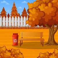 Autumn city park with bench and streetlight on suburban vector