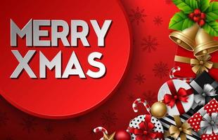 Christmas red background with christmas elements vector