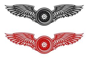 símbolo de tatuaje de rueda con alas vector