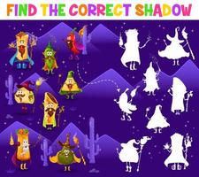 Find the correct shadow of cartoon tex mex wizards vector