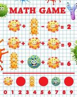 Cartoon virus and microbe characters, math game vector