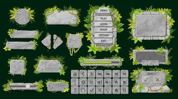 Stone game interface, buttons and UI elements vector