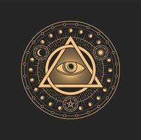 círculo de alquimia de runas con ojo de brujería que todo lo ve vector