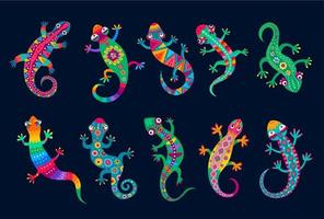 Mexican lizard and gecko, funny reptiles ornament vector