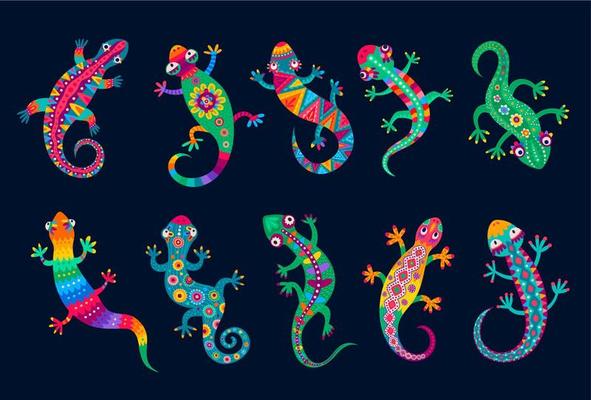 Mexican lizard and gecko, funny reptiles ornament
