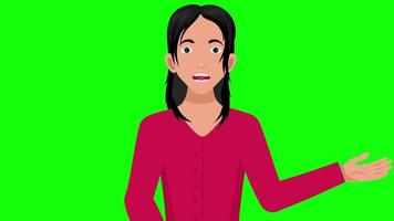 animato ragazza parlando cartone animato personaggio verde schermo 4k video
