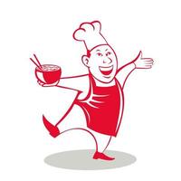 Asian Chef Serving Noodle Bowl Dancing Cartoon vector