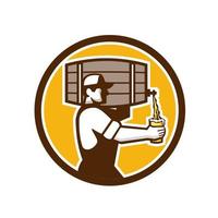 Bartender Carrying Keg Pouring Beer Circle Retro vector