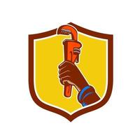 Black Plumber Hand Raising Monkey Wrench Crest vector