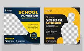 School admission social media post banner, educational social media post square flyer back to school web banner design template vector