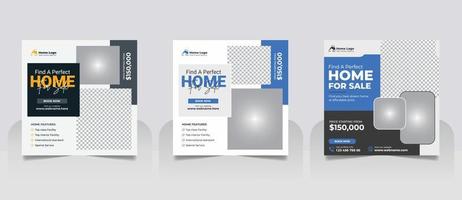 Real Estate Property Social Media Post Template, Modern Home Sale Social Media Promotion, Square flyer Web Banner design Template vector