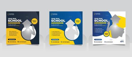 School admission social media post banner, educational social media post square flyer back to school web banner design template vector