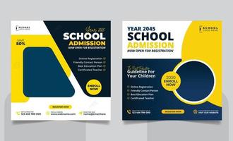 School admission social media post banner, educational social media post square flyer back to school web banner design template vector