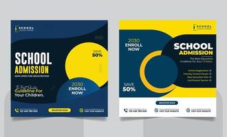 School admission social media post banner, educational social media post square flyer back to school web banner design template vector