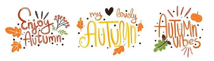 Hello Autumn vector hand drawn lettering design. Fall Welcome banner calligraphy phrase.
