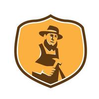 Amish Carpenter Holding Hammer Crest Retro vector