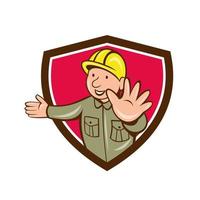 Builder Hand Stop Signal Crest Cartoon vector