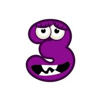 Cartoon Character Number Three Monster, vector numerical 3