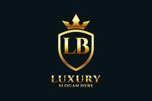 initial LB elegant luxury monogram logo or badge template with scrolls and royal crown - perfect for luxurious branding projects vector