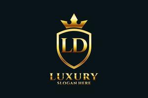 initial LD elegant luxury monogram logo or badge template with scrolls and royal crown - perfect for luxurious branding projects vector