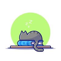 Cute Cat Sleeping On Book Stack Cartoon Vector Icon  Illustration. Animal Education Icon Concept Isolated Premium  Vector. Flat Cartoon Style