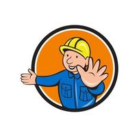 Builder Hand Stop Signal Circle Cartoon vector