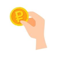 hand holding a Russian ruble coin. business or financial illustration graphic asset. vector